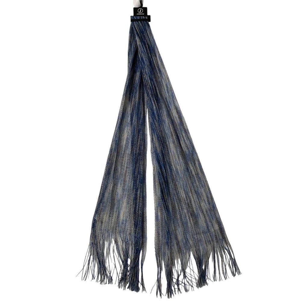 New Jordache Metallic Blue Gray Knit Tassles Scarf One Size OS‎ 12" x 40"